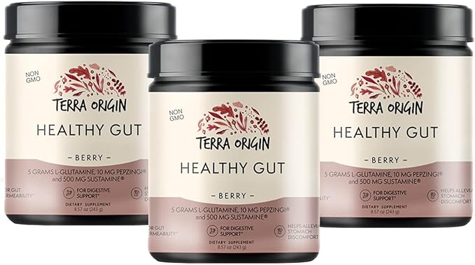 TERRA ORIGIN Healthy Gut Berry Flavor |3-Pack, 90 90 Servings 30-Serving tubs)