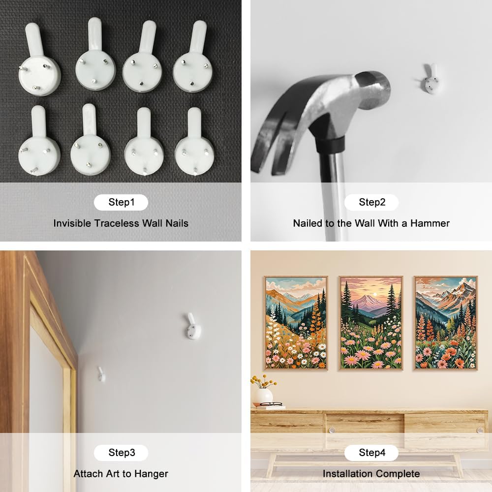 HPINUB Mountain Sunset Floral Framed Canvas Wall Art Set,Colorful Wildflower Daisy Flower Wall Decor,Boho Blossom Botanical Artwork Modern Nature Landscape Art Print for Living Room,Bedroom-24 x36 x3