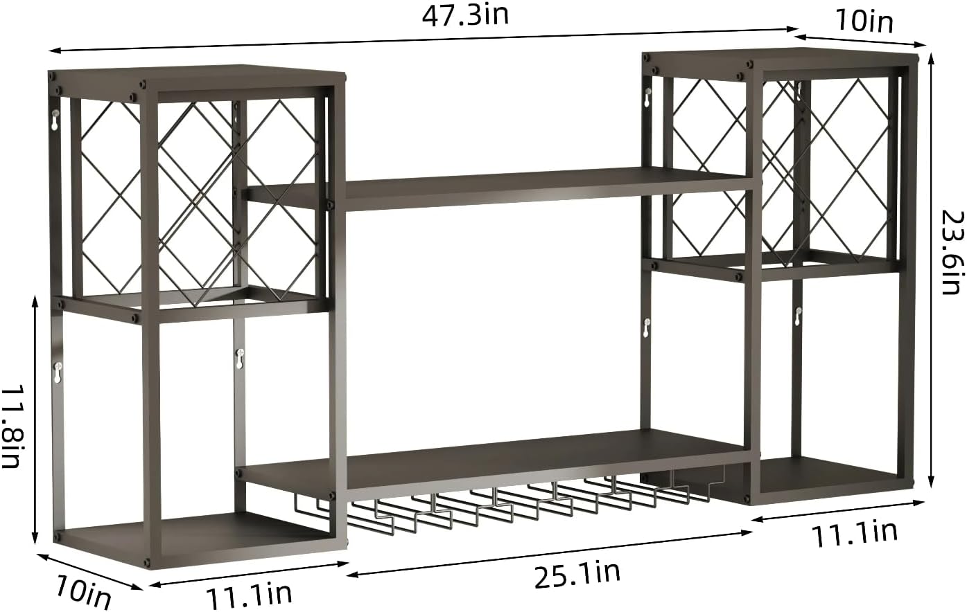 Wall Mounted Wine Rack with Glass Holder,Metal Floating Bar Liquor Shelves 2 Tier,Wine Glass Rack Multi Functional Wine Storage Display Rack for Home Bar Dining Room Kitchen