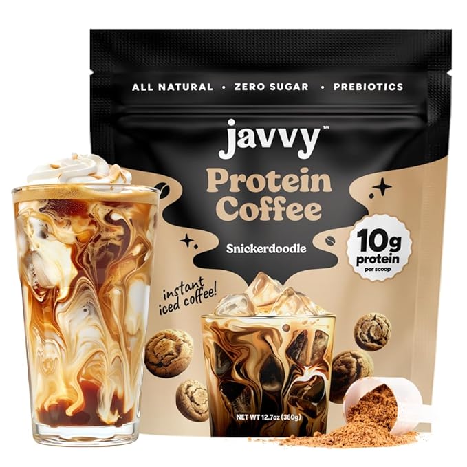 Javvy Snickerdoodle Protein Coffee - Premium Whey Protein & Instant Iced Coffee - 100% Arabica Coffee - Zero Artificial Flavors & Sweeteners, 20 Servings