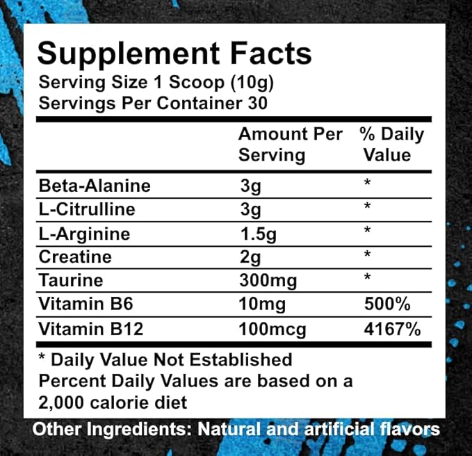 Nitro Supplements - Chaos - Non Stim Pre-Workout (30 Sevings) Beta-Alanine, L-Citrulline, Arginine, Creatine, Taurine Stim-Free Non-Stimulant (30 Servings, Blue Raspberry)
