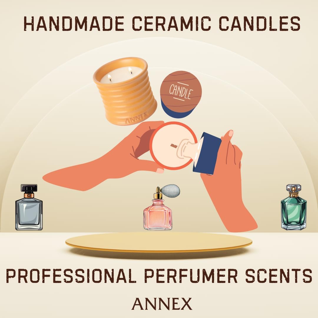 Scented Luxury Candles in Handmade Ceramic Jars, Soy Wax | Orange Blossom โ Orange & Mimosa, Large Candle | Non Toxic, 2 Wicks, Reusable Big Orange Jar | Natural Spring Aromatherapy for Women & Men