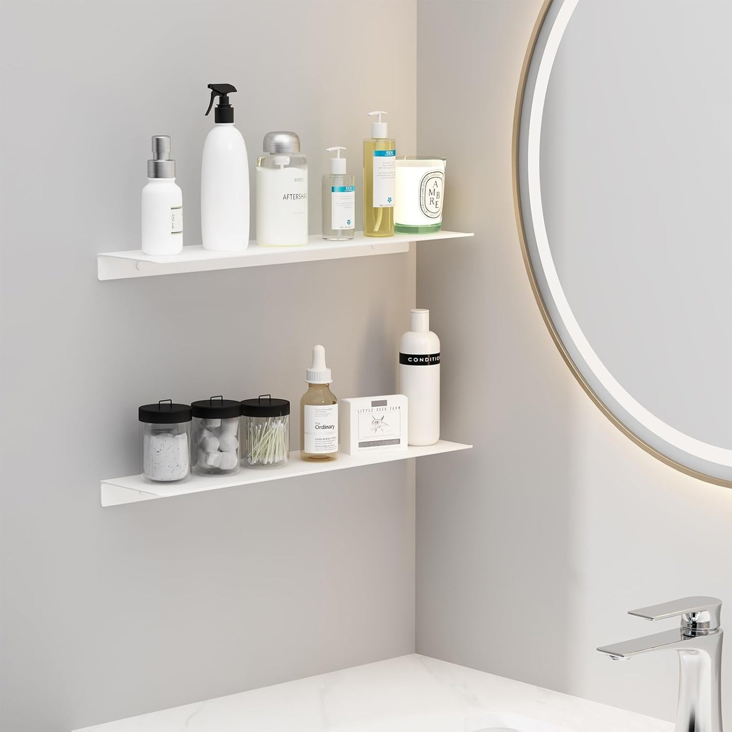 JOOM White Floating Shelves for Wall Storage, Metal Wall Shelves for Living Room, Bathroom, Kitchen, 20” Long Display Shelves for Collectibles(2 PCS)