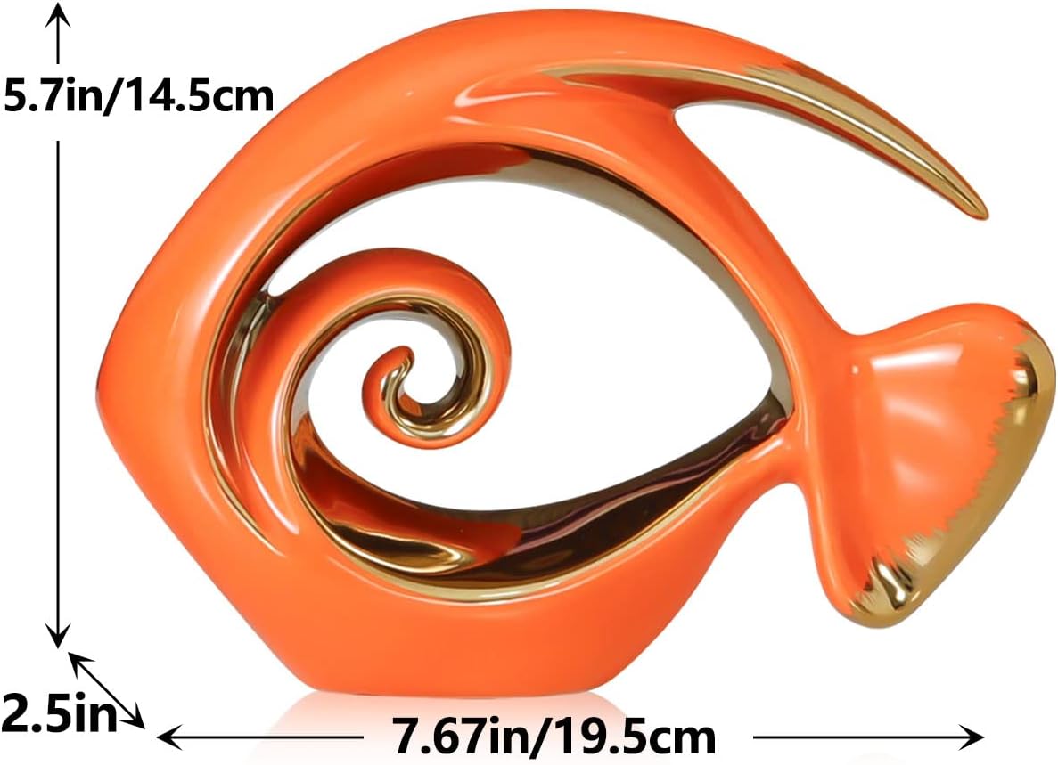 Orange Gold Ceramic Fish Figurines - Coastal Home Decor, Modern Ocean Centerpieces for Living Room, Dining Area, Bathroom, Office, Coffee Table, Beach House, Nautical, Seaside, Entrance, Shelf Display