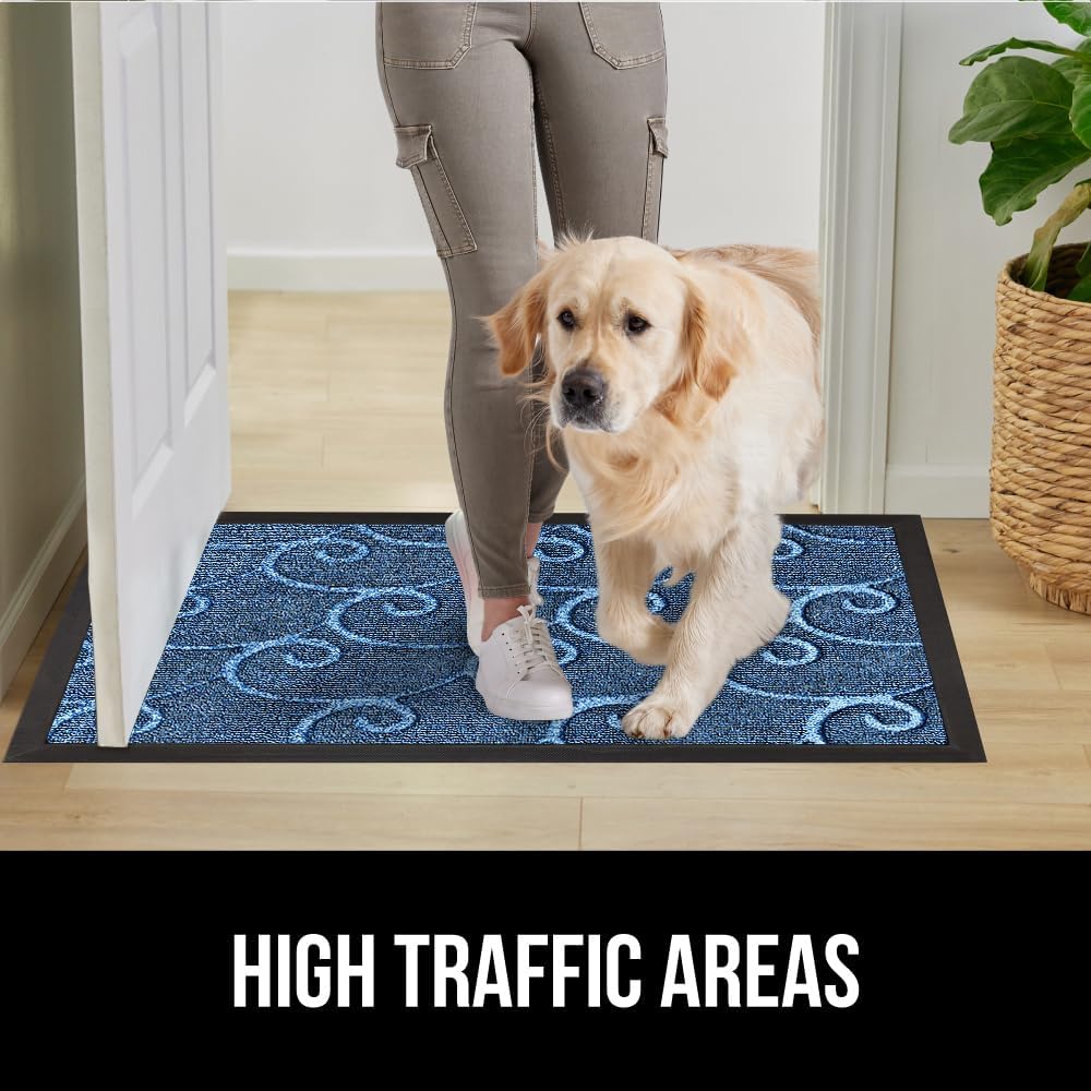 GORILLA GRIP 100% Waterproof All-Season WeatherMax Doormat, US Designed Natural Rubber, Stain and Fade Resistant, Low Profile Indoor Outdoor Door Mats, Easy Clean Patio Mat, 17x29, Ocean Blue Waves