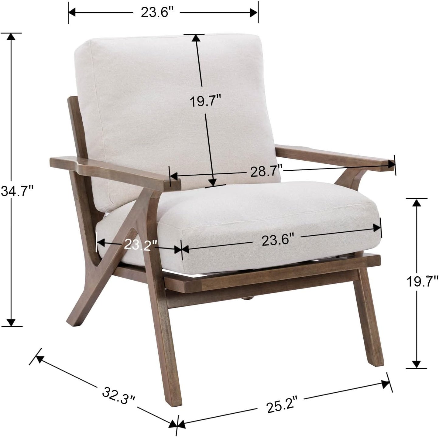 HNY Mid Century Modern Accent Chairs Set of 2, Farmhouse Linen Upholstered Armchair for Living Room, Bedroom, 23'' Seat Wide Retro Leisure Reading Chair Slipper Chair with Wood Frame, White