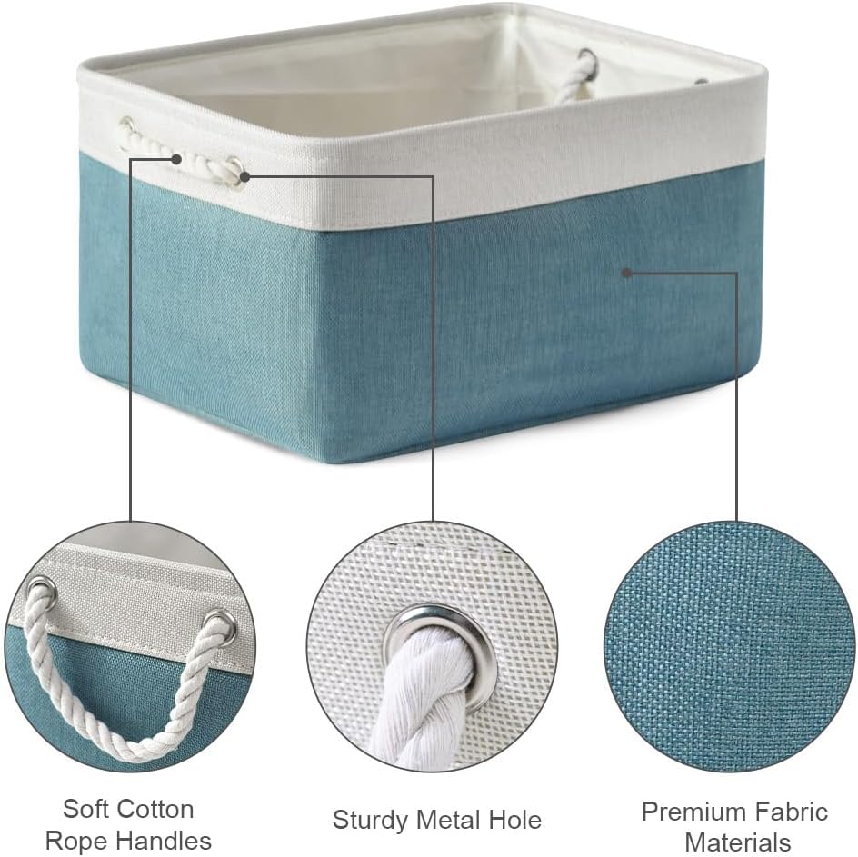 TheWarmHome Fabric Storage Bin with Handles,Storage Basket for Home Storage and Organization, Shelf Basket with Cover for Living Room Bedroom Closet(White & Green Large,15.7L*11.8W*8.3H