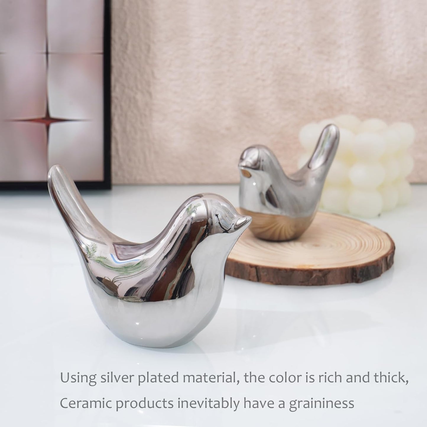 Notakia Small Birds Statues Home Decor Modern Style Decorative Ornaments for Living Room, Bedroom, Office Desktop, Cabinets (2Pcs Silver Birds)