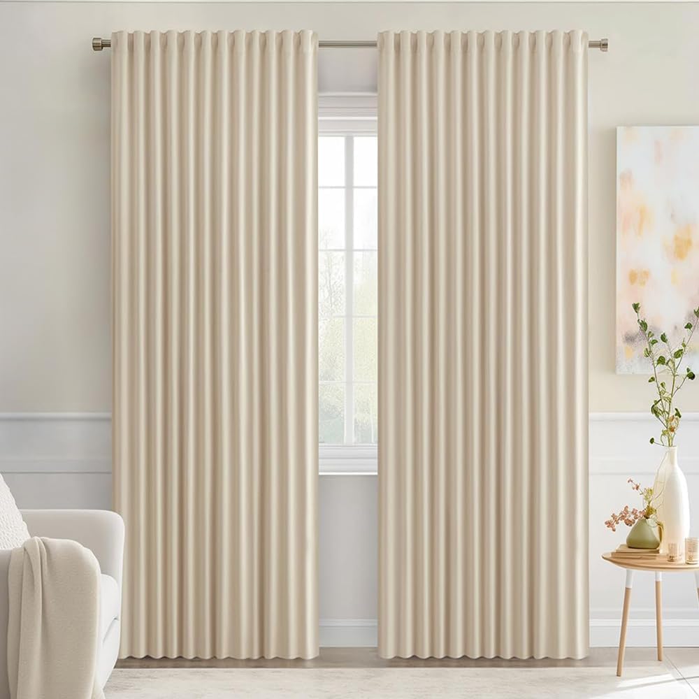 MIULEE Cream Beige Back Tab Light Blocking Curtains 84 Inch Length 2 Panels Set for Living Room Bedroom Privacy, Rod Pocket/Pinch Pleated Thermal Insulated Room Darkening Blackout Drapes W72xL84