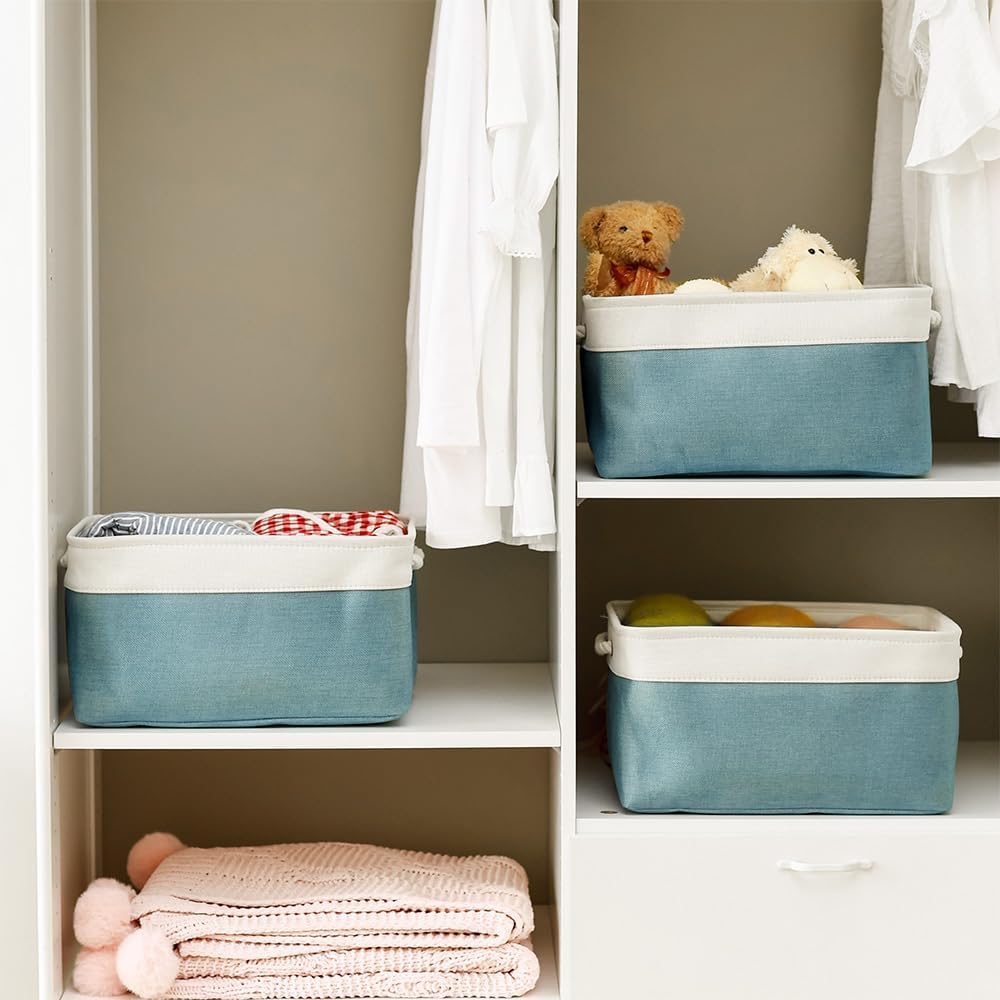 TheWarmHome Fabric Storage Bin with Handles,Storage Basket for Home Storage and Organization, Shelf Basket with Cover for Living Room Bedroom Closet(White & Green Large,15.7L*11.8W*8.3H