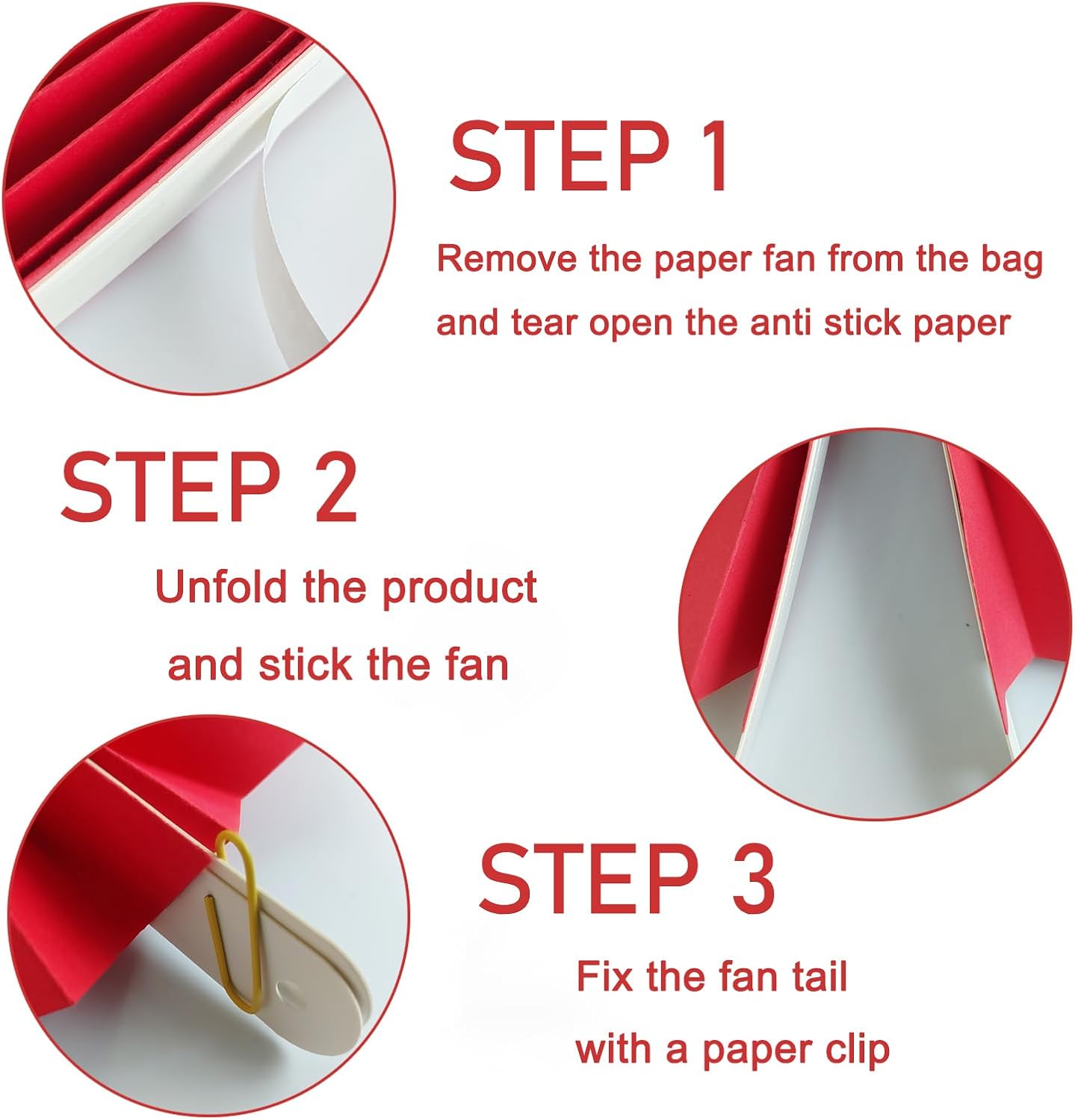 Red Birthday Decorations,DIY Red Paper Fans Hanging Decoration ,Party Supplies Party Fans 8in, Wedding Graduation Events Accessories 30 Color DIY Set (Red)