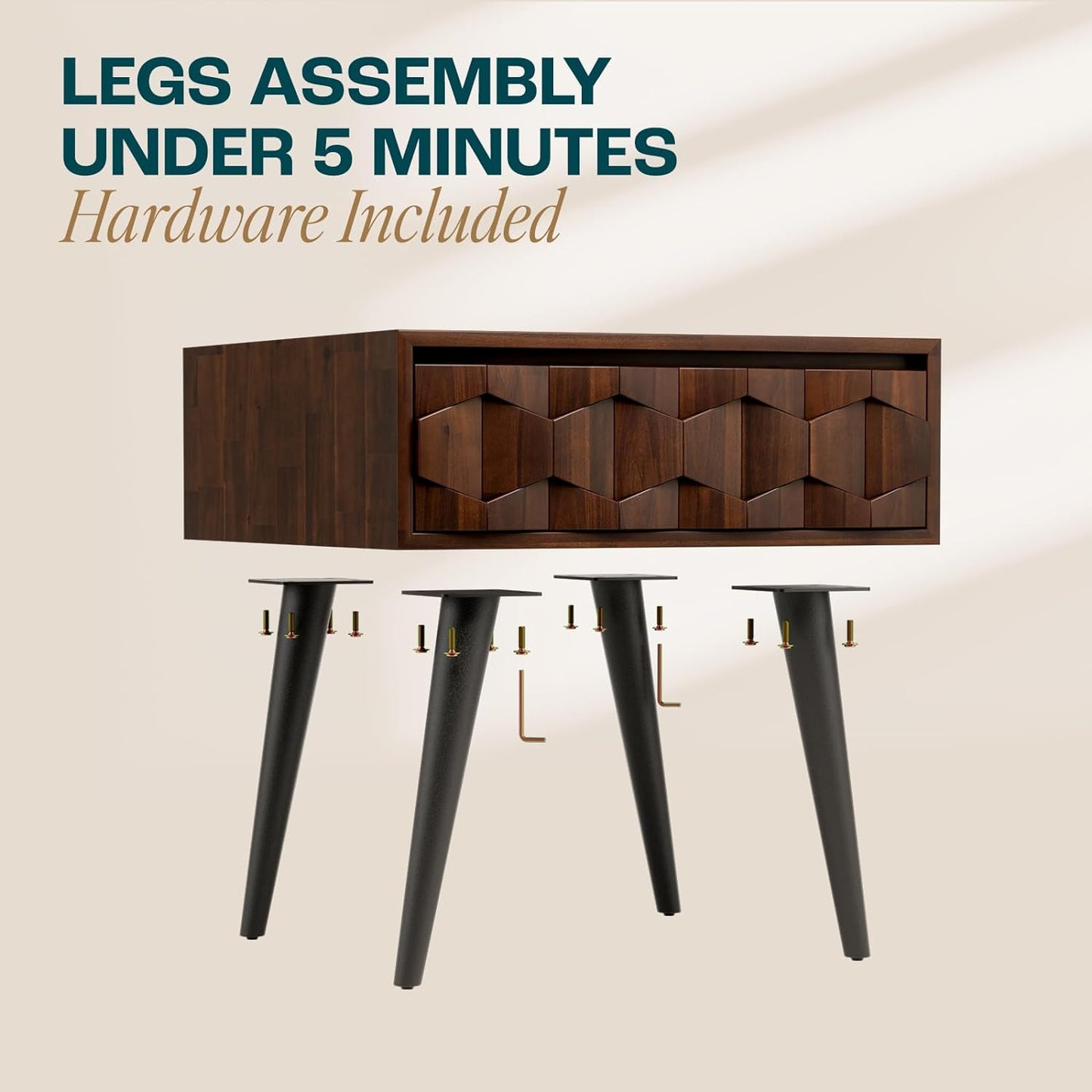 Bme Georgina Solid Wood Nightstands with Drawers - Fully Assembled Rustic Geometric Pattern Bedside Cabinet - Mid Century Modern Side Table for Living Room, Bedroom