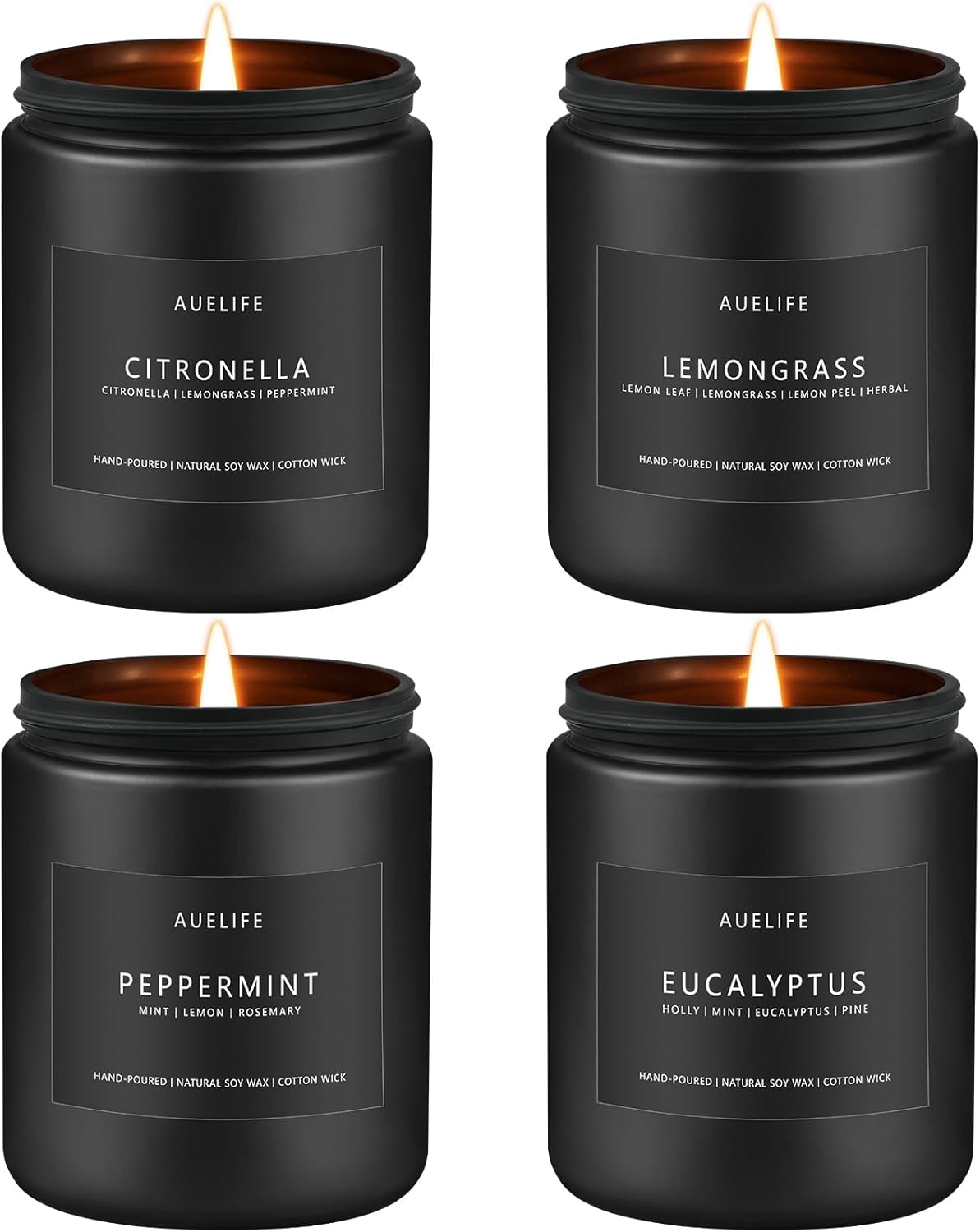 Outdoor Candle Set | Citronella/Mint/Eucalyptus/Lemongrass Summer Scented, Natural Candle Gifts - 4Pack Candles - Citronella Candles for Indoor or Outdoor Use - 28 oz,200 Hours Burn Time