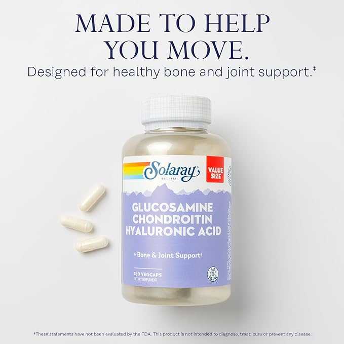 Solaray Glucosamine Chondroitin Hyaluronic Acid, Healthy 60-Day Guarantee, 60 Servings, 180 VegCaps