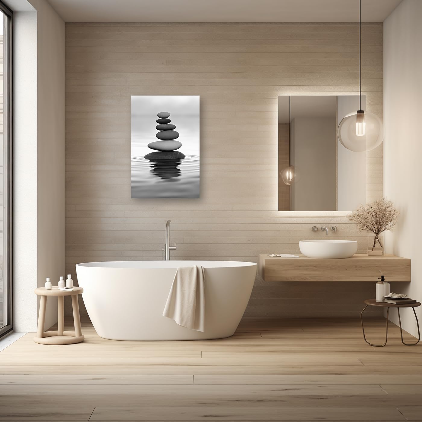 DOARTDO Zen Picture Wall Decor Black and White Zen Stone Canvas Wall Art Spa Stone Picture Print Bathroom Yoga Room Decor Frame (16.00" x 24.00", Zen Stone - 2)