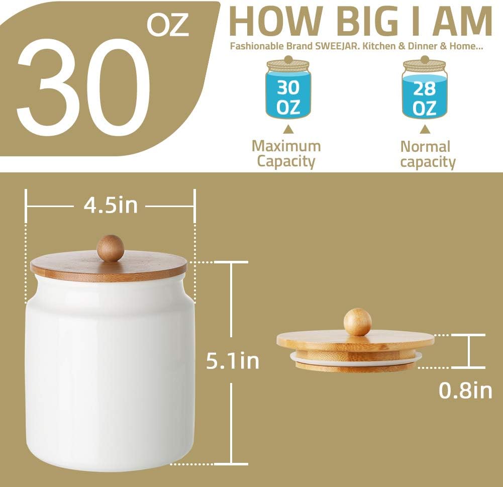 Sweejar Ceramic Kitchen Canisters, 28 FLOZ Porcelain Food Storage Jar with Airtight Seal Wooden Lid, Home Container Serving for Coffee Beans, Tea-leave, Sugar, Salt and More, Tool Bucket (Gray)