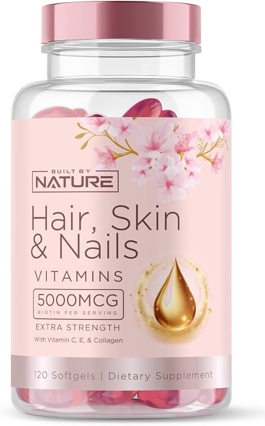 Hair Skin and Nails Vitamins – 5000mcg Biotin 120 Softgels