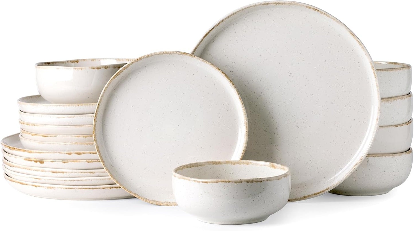AmorArc Ceramic Dinnerware Sets, Wavy Rim Stoneware Plates and Bowls Sets, Highly Scratch Resistant | Dishwasher & Microwave Dishes set, Service for 6 (18pc)-Speckled Cappuccino