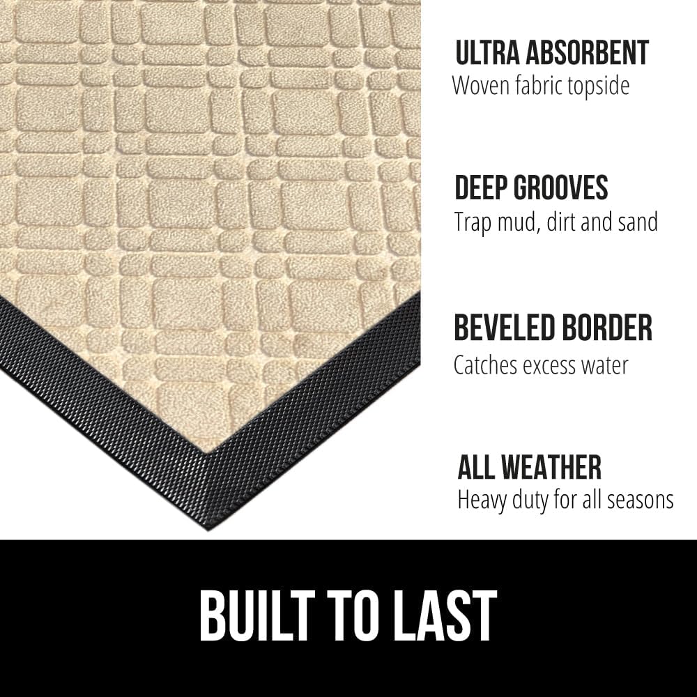 GORILLA GRIP 100% Waterproof All-Season WeatherMax Doormat US Designed Natural Rubber, Stain and Fade Resistant, Low Profile Indoor Outdoor Door Mats, Easy Clean Patio Mat, 17x29, Modern Latte