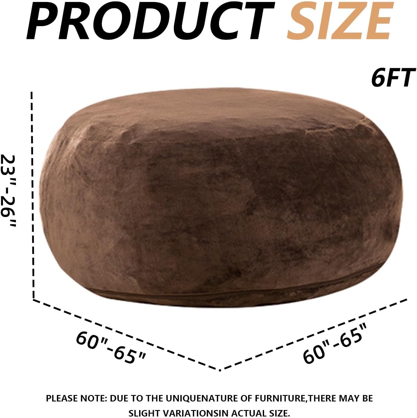 6FT,Oversized Bean Bag Chairs for Adults,Giant beanbag with Filler Included,Fluffy Memory Foam,Soft and Comfy Corduroy Fabric,Gaming Chairs Suitable for Living Room and Bedroom (Coffee Color, 6 Foot)