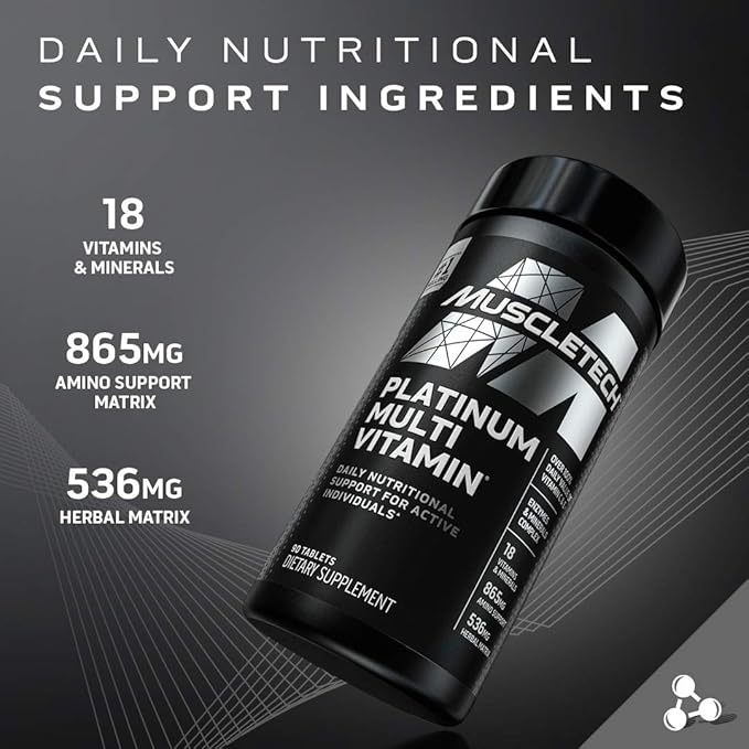 MuscleTech Platinum Multivitamin for Immune Support 18 Vitamins B6 B12 B12 Daily 90 Ct
