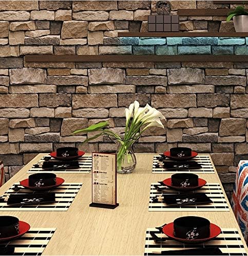 TUOKING Peel and Stick Stone Wallpaper Self-Adhesive Removable Wallpaper Home Decoration for Bedroom, Kitchen 17.7 in x 32 ft, Stone Brick