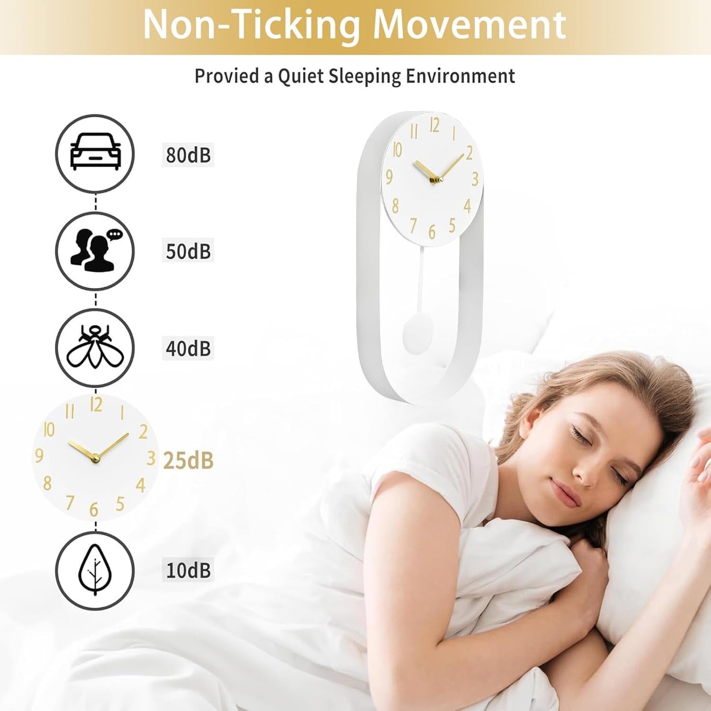 White Wall Pendulum Clock Stylish Minimalist White Wall Clock 8 Inch Modern Decorative Timepiece Silent Gold Included Distinctive Metal Frame Design
