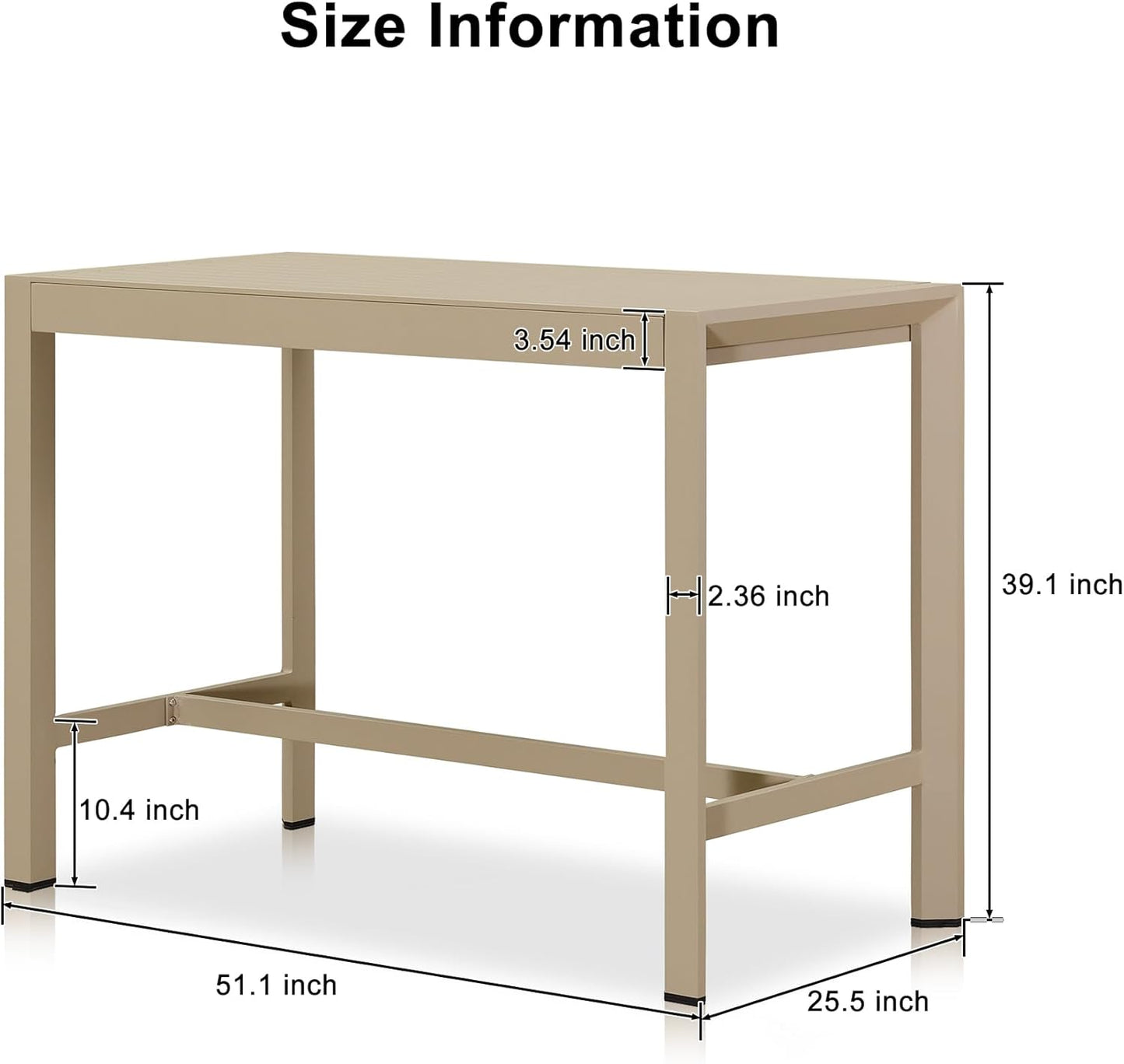 PURPLE LEAF 39.1'' Rectangle Outdoor Patio Counter Height Dining Table, Durable Aluminum Bar Height Pub Table for Counter Bar Stool, Water-Proof Tall Dining Table with Sturdy Legs, Champagne