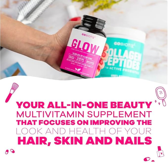 Glow Vitamins - Hair Skin and 10,000mcg Biotin 180 Capsules