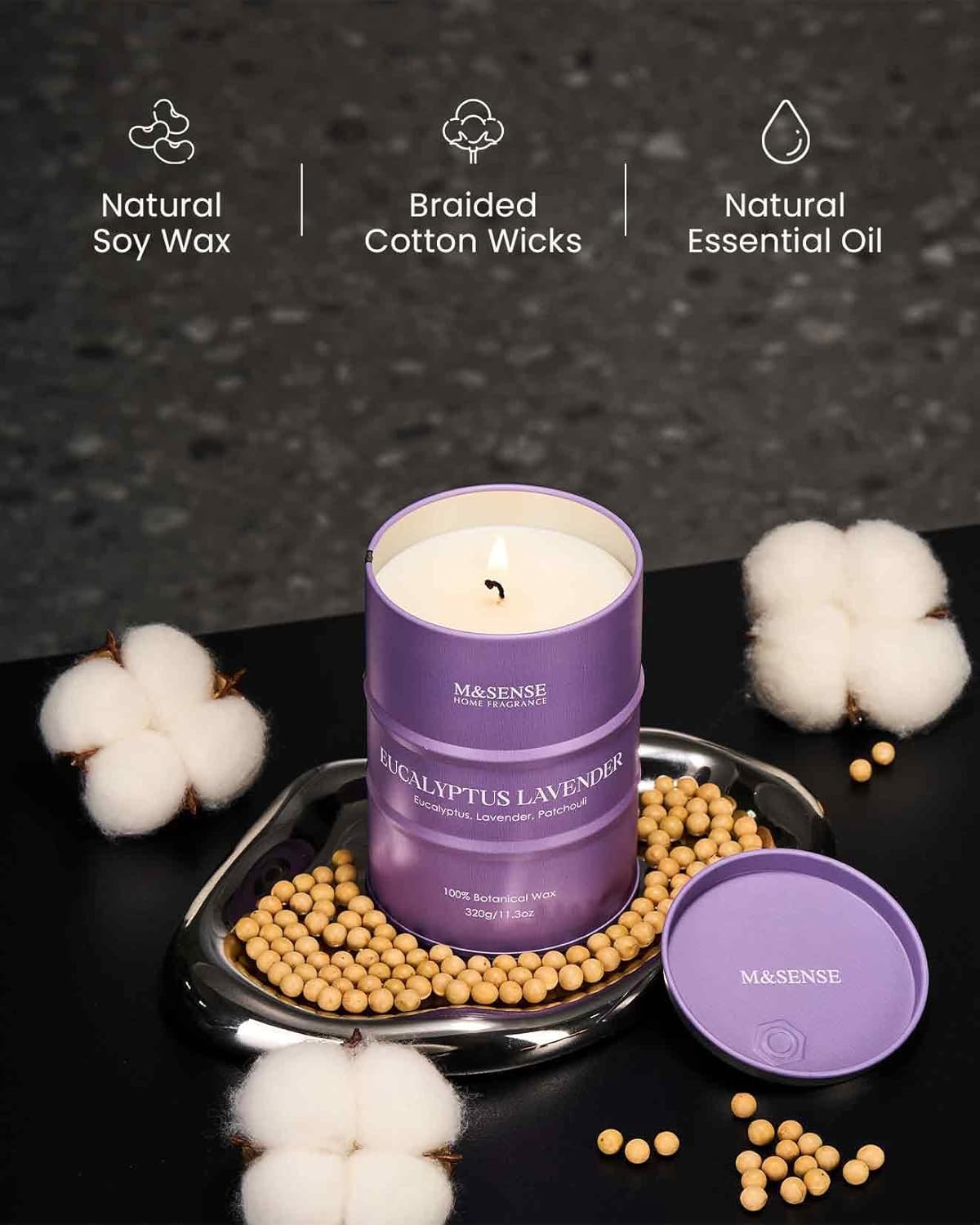 M&SENSE Eucalyptus Lavender Scented Candles Natural Non Toxic, Aromatherapy Candle for Stress Relief Meditation Relaxing, Housewarming Gifts for Women Men, 11.3oz 70 Hour Long Burning