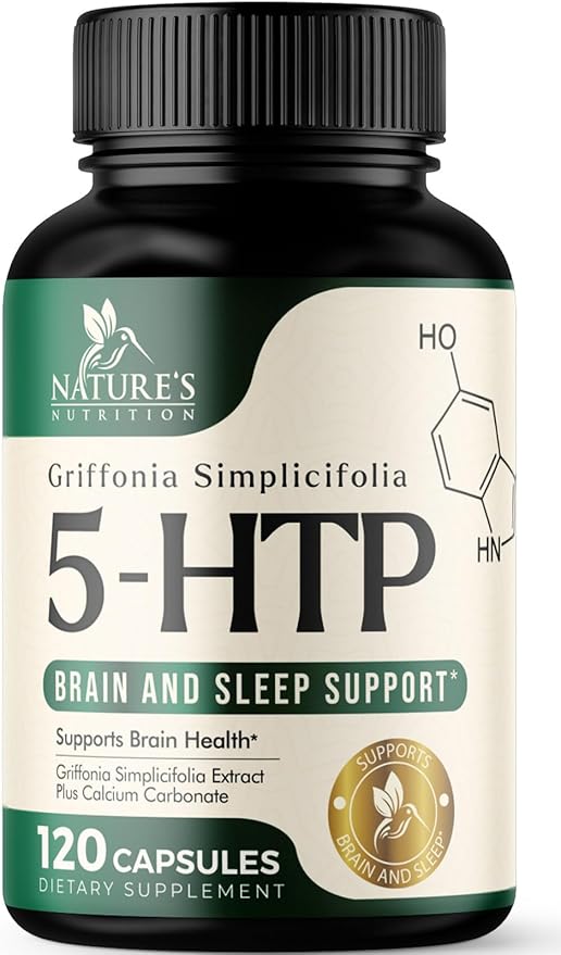 5 HTP Supplement Vegetarian Capsules 200mg 5HTP Plus Calcium for Brain Support - Extra Strength Griffonia Simplicifolia 5-HTP Formula - 5 Hydroxytryptophan - Gluten Free & Non-GMO - 120 Capsules