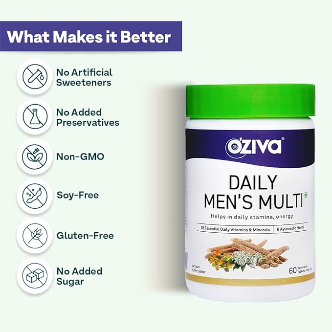 Daily Men’s Multivitamins Tablets | Multivitamins for Men’s Daily Stamina, Improved Energy & Better Immunity | with Daily 23 Minerals, Ashwagandha, Akarkara & Choline, 60 Capsules