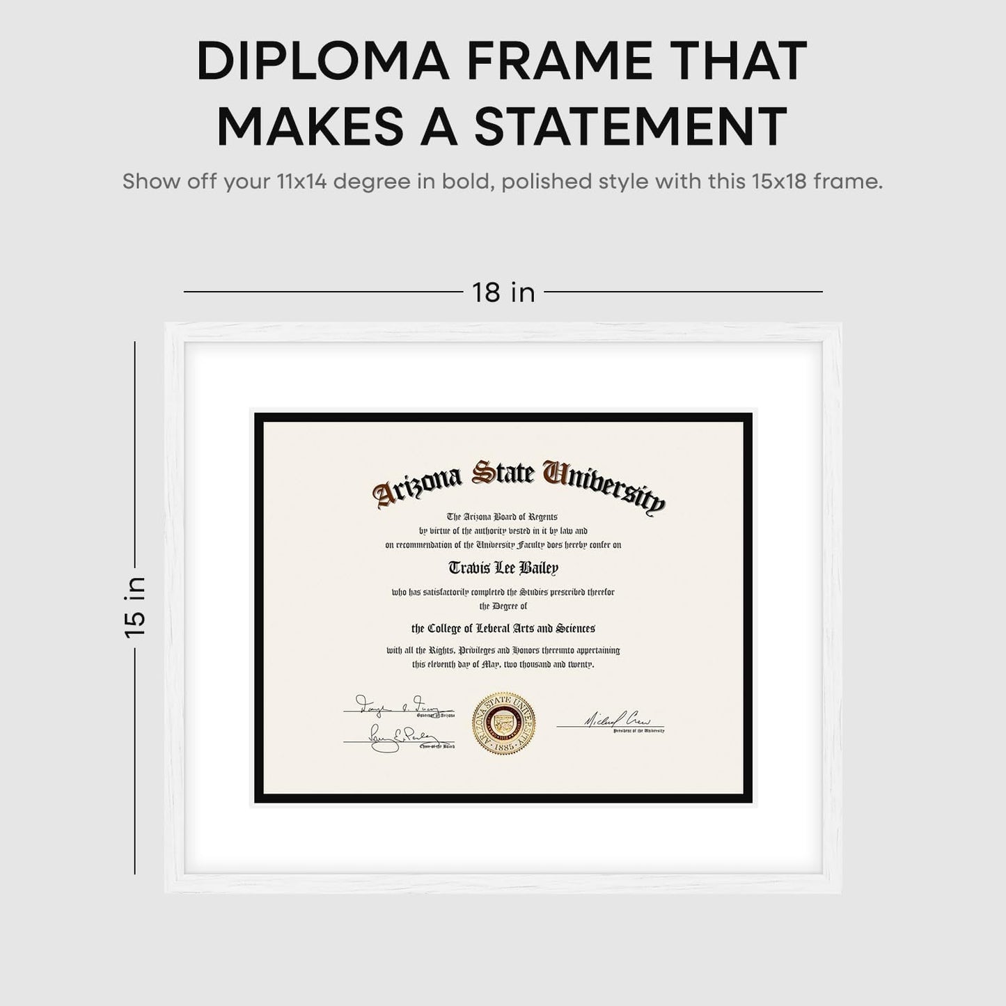 Homeforia 15x18 Diploma White Wood Frame, High End Oak 15 x 18 Certificate Frames with Mat 11 x 14, 15by15 Document Frame Matted to 11by14, Graduation Wooden Frames, Tempered Glass, Wall Kit, Set of 1