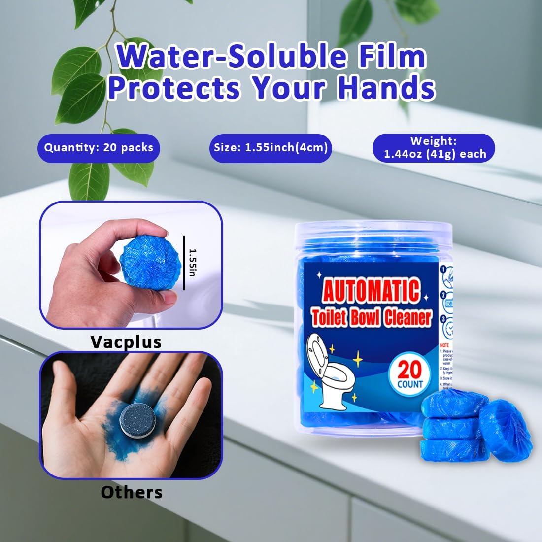 coldchill Toilet Bowl Cleaners 20 PACK, Long-Lasting Toilet Bowl Cleaner Tablets with Sustained-Release Technology Against Tough Stains, Automatic Toilet Cleaner for Deodorizing & Descaling