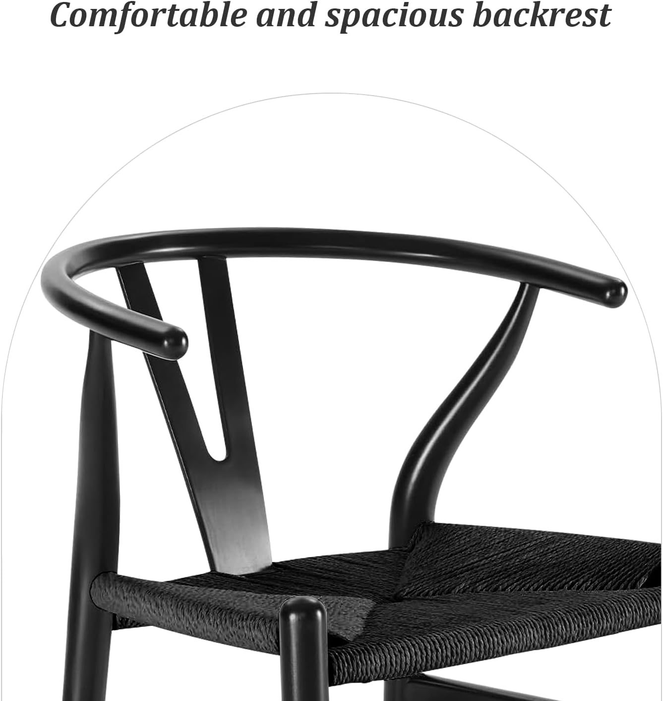 Wishbone Chair, Solid Wood Armrest Woven Seat Chair, Kitchen & Dining Chair, Wishbone Y Black Chairs - Set of 1 (Ash Wood - Black)