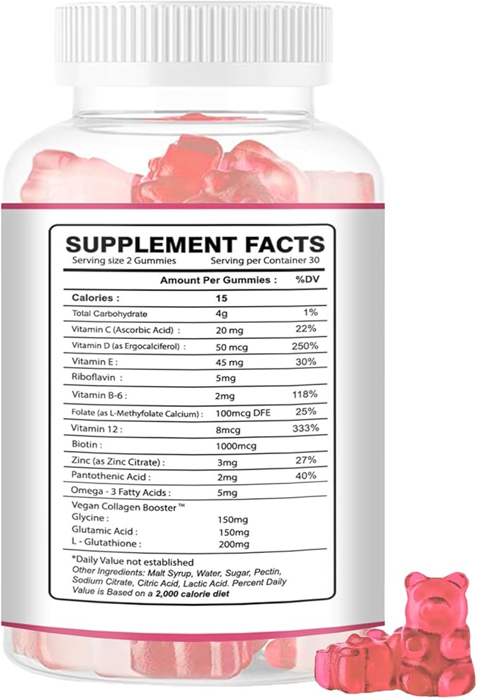 Multi Collagen Protein Glow Beauty Collagen Gummies, Women's Anti-Aging Support with Glutathione, Biotin & Multivitamins, Promotes Skin & Hair Health, Strawberry, 180 Gummies (90 Days)