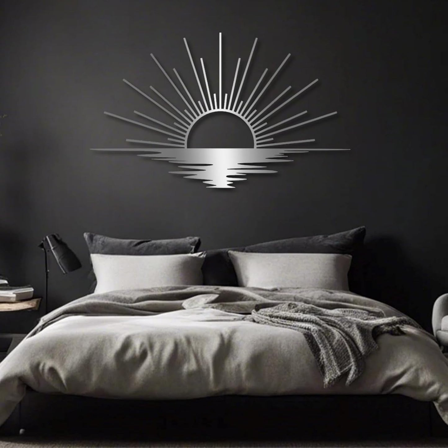 Sunrise Metal Wall Art, Metal Sun Wall Decor, Metal Sun Outdoor Decor, Large Metal Sun Wall Art, Sun Wall Art, Boho Sun Wall Art, Sunshine Metal Sign, Living Room Bedroom Wall Hangings (Black, 59"x 35"| 150x89cm)