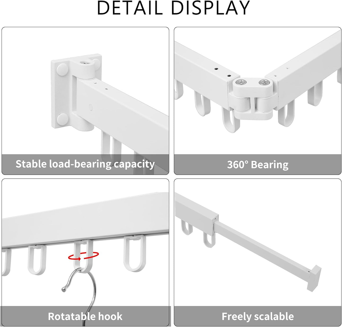 Clothes Drying Rack Wall Mounted, Laundry Drying Rack Collapsible, Space Saving Wall Drying Rack Clothing Foldable, Tri-Fold Retractable Rack Outdoor Indoor with 18 Hooks(White,Loop-Shape Hooks)