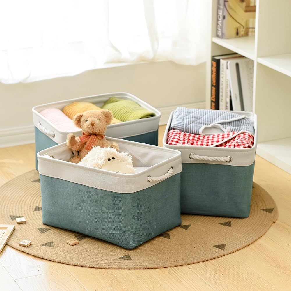 TcaFmac Organization and Storage Basket for Organizing - 16x12x12 inch Large 2 Pack Fabric Storage Cubes, Collapsible Storage Bins for Shelves Box Closet Cloth Home Toy Books Kids (White & Green)