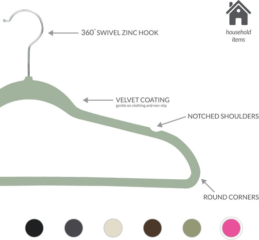 Simplify Slim Velvet Clothes Hangers | 100 Pack | Non-Slip | Shirts | Suit | Pants | Dresses | Garments | Closet Storage & Organization | Durable | Sage