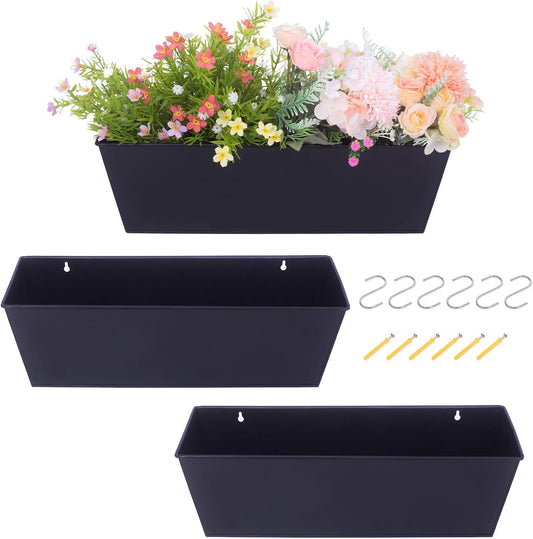 Wall Hanging Planters for Outdoor Plants 16 Inch Large Metal Fence Pots with Hooks for Outside Garden Balcony Plants 3PCS(Black)