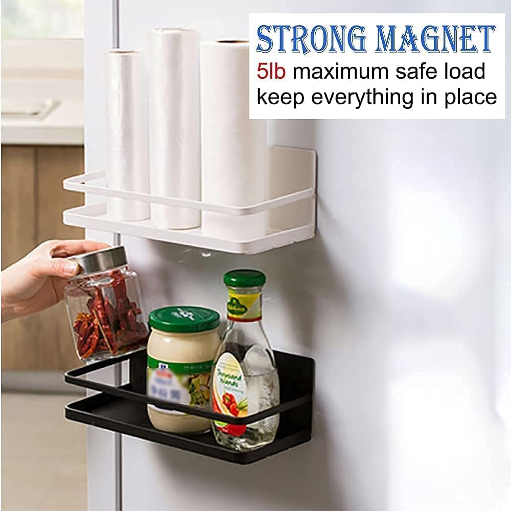 Magnetic Spice Rack Refrigerator Side Magnetic Spice Rack Kitchen Magnetic Shelf Magnetic Fridge Shelf Perfect Space Saver for Kitchen/Apartment 2 Pack (White)
