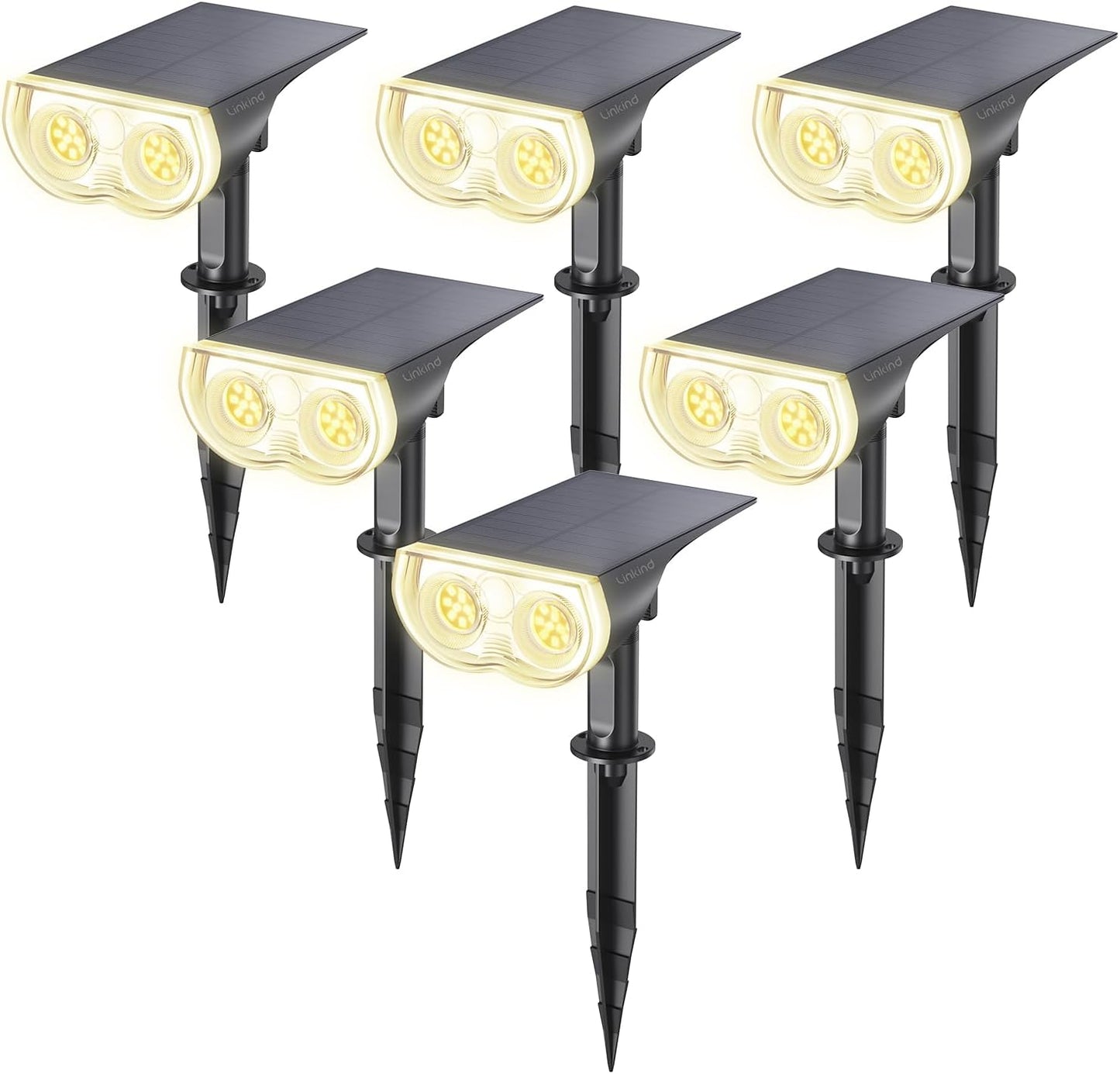 Linkind Solar Lights Outdoor Waterproof IP67, StarRay Dusk-to-Dawn Outdoor Solar Lights, 3 Lighting Modes Solar Spot Lights Outdoor for Garden, Yard, Landscape (Warm White, 6 Pack)