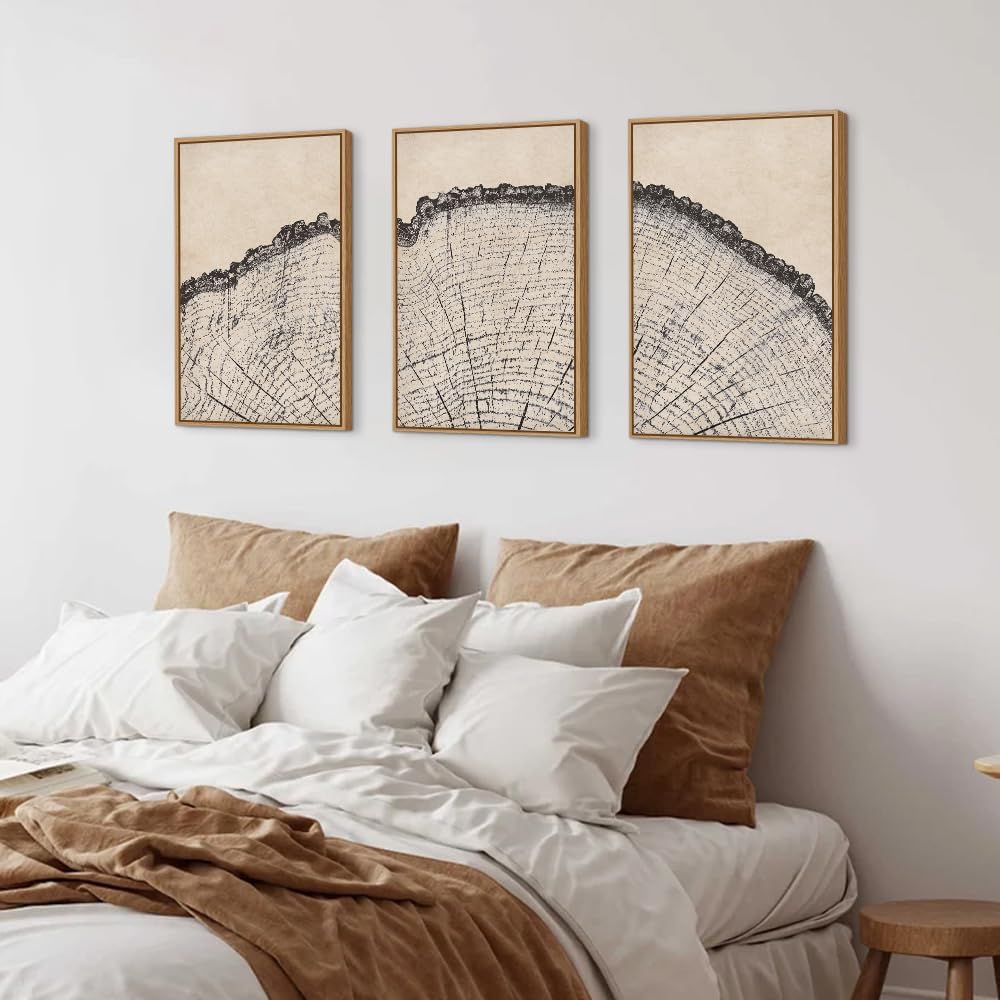 HPINUB Vintage Wood Tree Rings Wall Art Set, Framed Canvas Paintings, Black and White Nature-Inspired Decorative for Modern Home Decor for Living Room, Bedroom, Dining Room, Office- 24"x36"x3