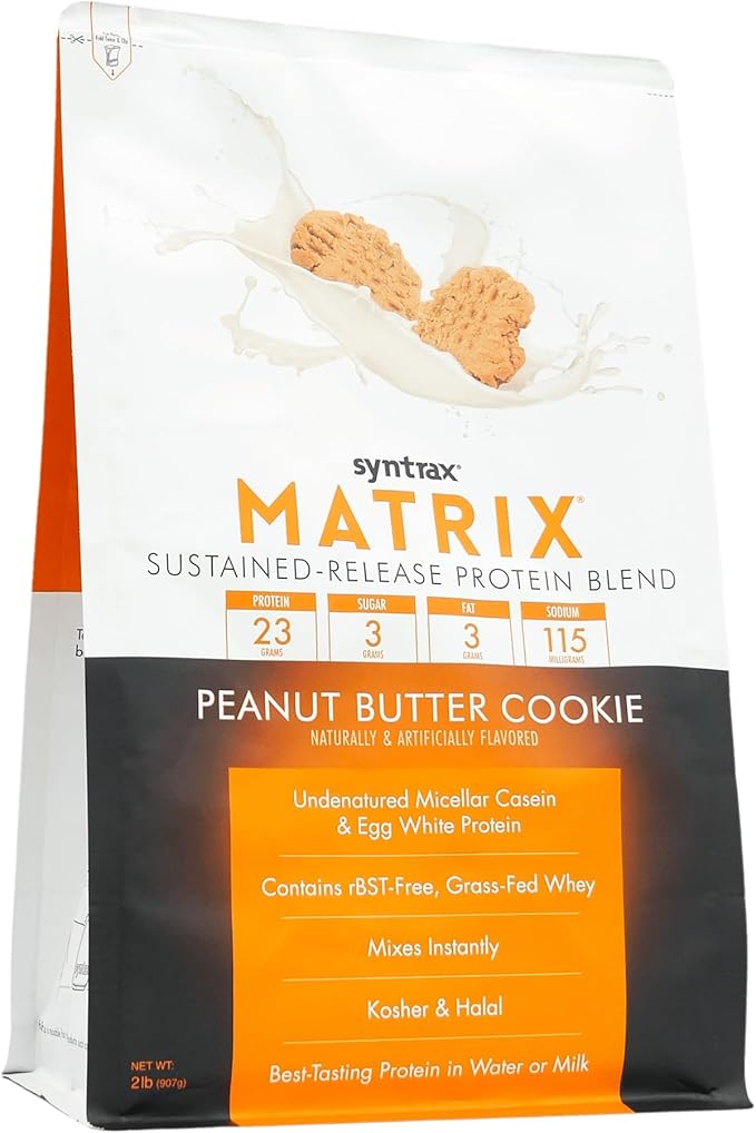 Syntrax Nutrition Matrix Protein Powder, Sustained-Release Protein Blend, Real Cookie Pieces, Peanut Butter Cookie, 2 lbs