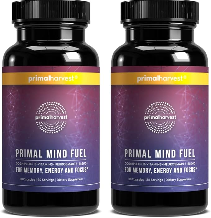 2 Pack, Primal Mind Fuel Brain Booster for Focus, Energy, Clarity, Memory Brain Health 30 Capsules Nootropics Brain Support Supplement for Men and Women