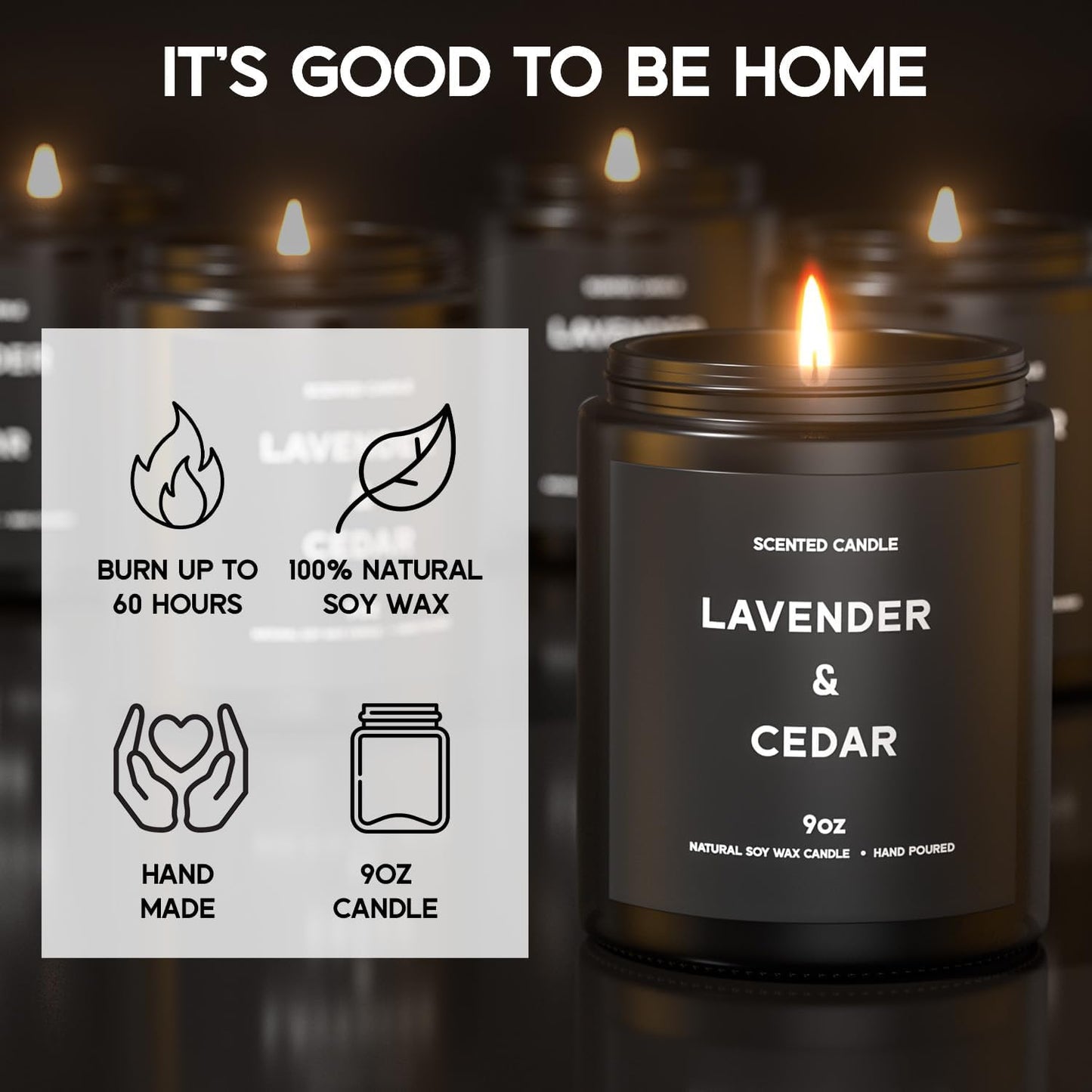 Lavender&Cedar Candle, 9oz Scented Candle for Men, Scented Candles for Home, Soy Candle Gifts for Men, Personalized Blessing Minimalist Men's Scented Candle