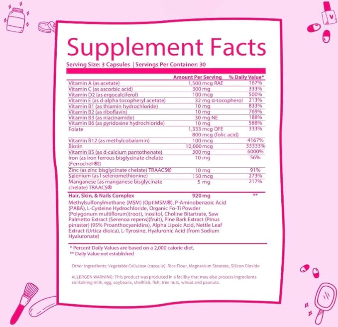 Glow Vitamins - Hair Skin and 10,000mcg Biotin 180 Capsules