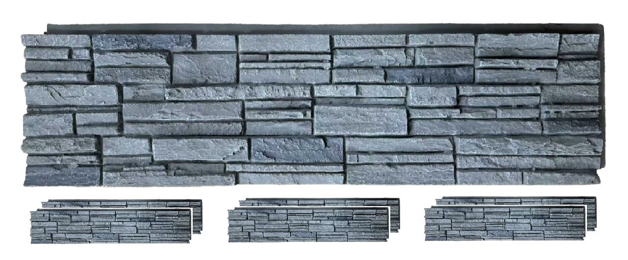 OTECKO 6-Pack Faux Stone Wall Panel 48 in x 13 in x 2 in Stacked Stone High Density Polyurethane Wall Siding Panels 24 sq ft, Easy Install, Interior/Exterior Iron Gray
