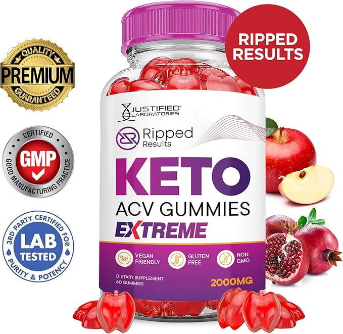 Ripped Results Keto ACV Gummies Extreme 2000MG Ripped Results Keto Gummies Apple Cider Vinegar Formulated with Pomegranate Beet Juice Powder B12 Vegan Non GMO 60 Gummys